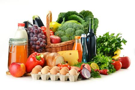 菜产品杂货产品包括蔬菜, 水果, 乳制品和饮料照片